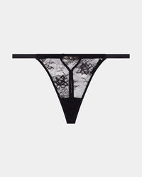 Scarlet Lover Thong in BLACK. Flat lay front view