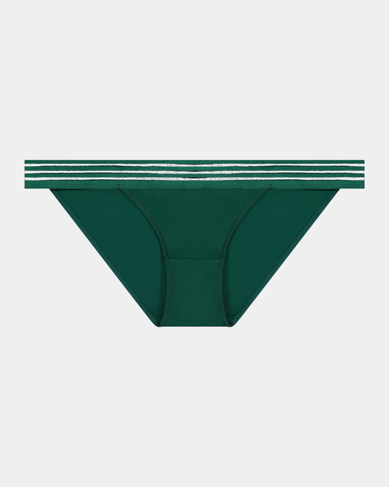 Stripe Elastic & Papertouch Tanga in RAIN FOREST. Flat lay front view