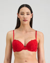 Model wears Florence Push Up Bra in SALSA. On body front view