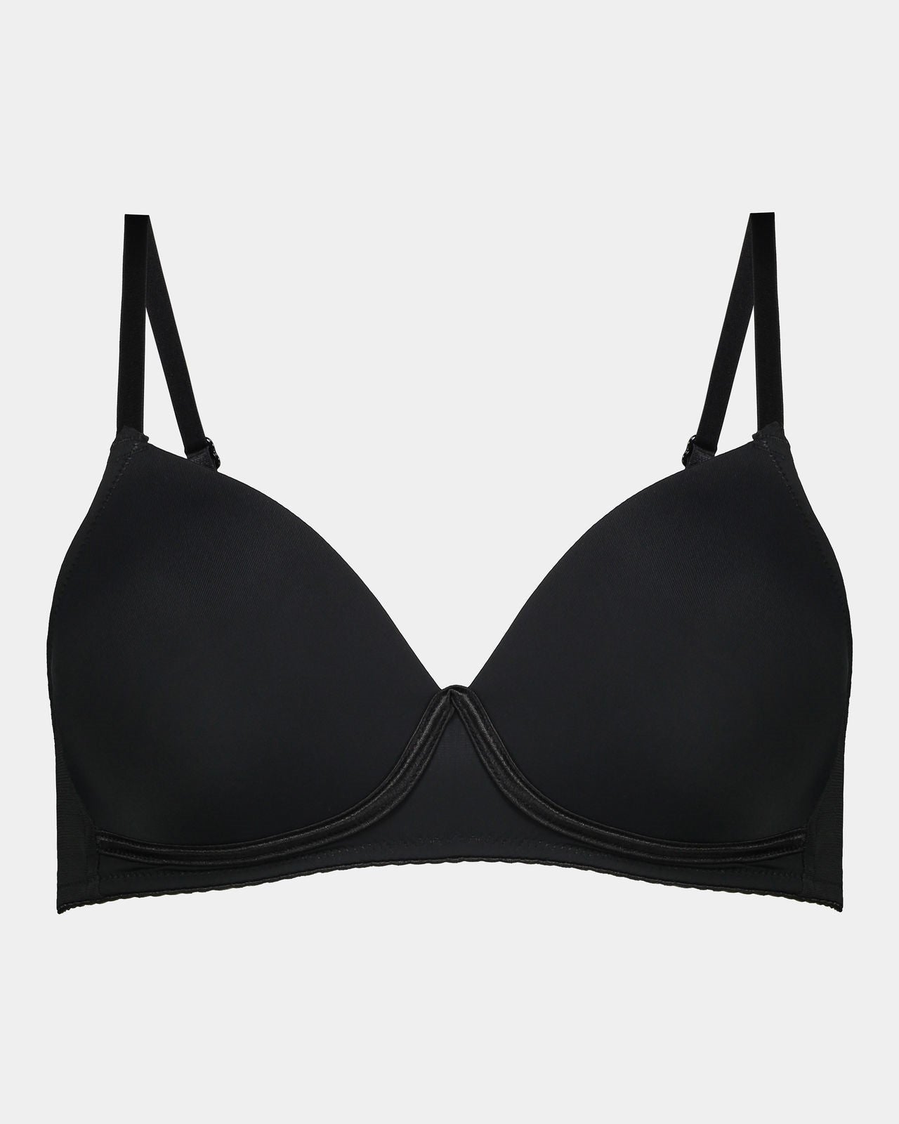 Body Basics Wire Free Bra in BLACK. Flat lay front view