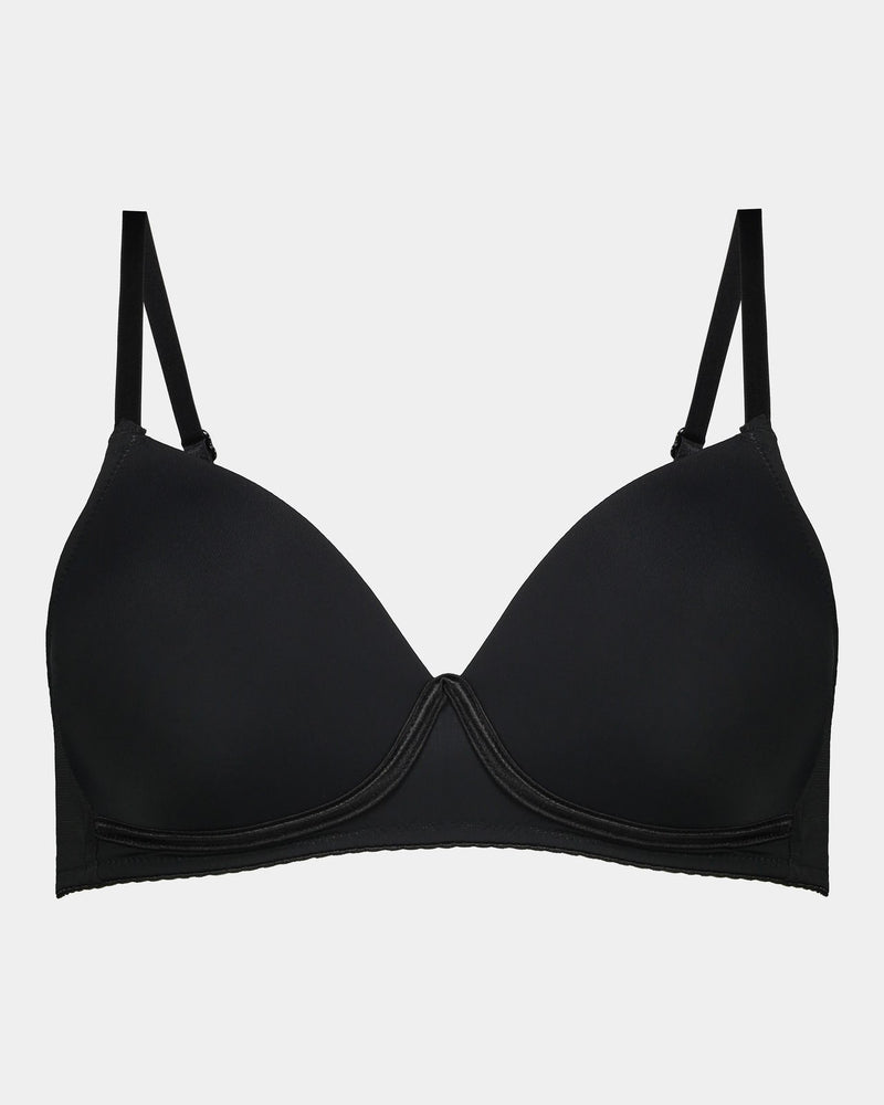 Body Basics Wire Free Bra in BLACK. Flat lay front view
