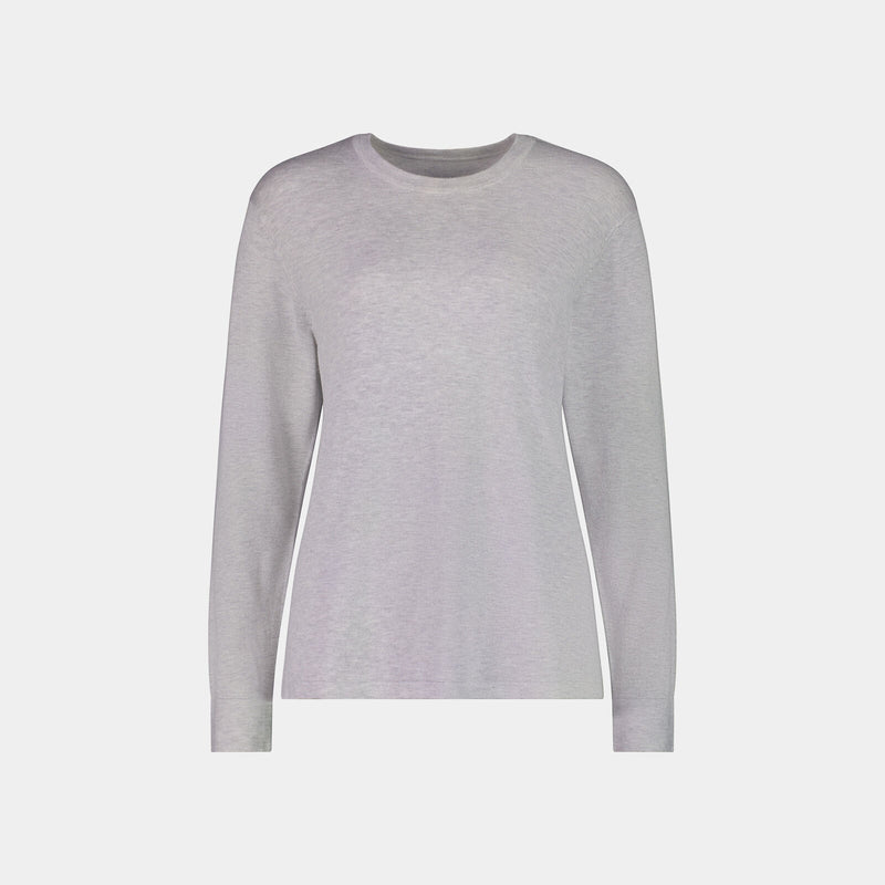 Insomnia Long Sleeve Top in LIGHT GREY MARLE. Flat lay front view