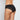 Model wears Lace Trim Brazilian in BLACK. On body back view