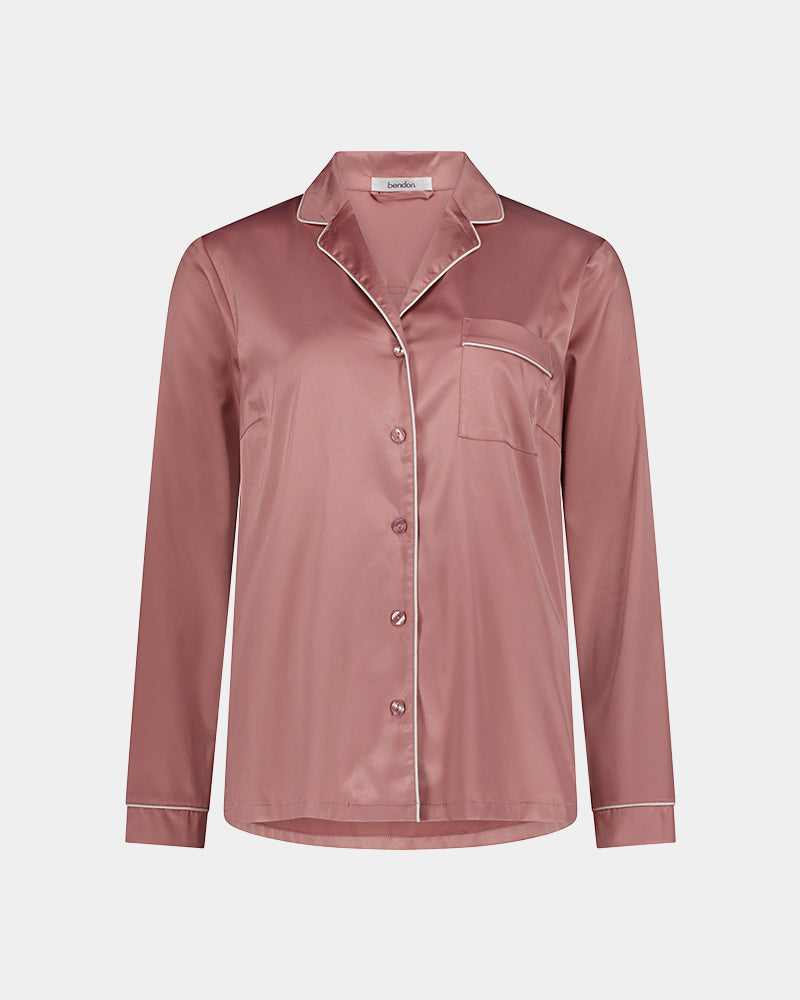 Holly Long Sleeve PJ Top in ASH ROSE. Flat lay front view