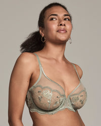 Model wears Romilly Underwire Bra in ICEBERG GREEN. On body side view