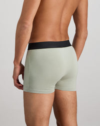 Model wears Everyday Essential Mens Trunk in ICEBERG GREEN. On body back view