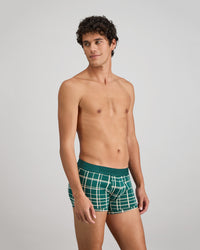 Retros Print Mens Trunk in RAIN FOREST GRID PRINT. Flat lay back view