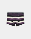 Rugby Stripe Mens Trunk in BLACK/PLUM PERFECT/OATMEAL. Flat lay front view