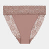 Lace Trim High Cut Brief in MOCHA. Flat lay front view