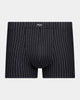 Cotton Stretch Mens Trunk in BLACK PINSTRIPE. Flat lay front view