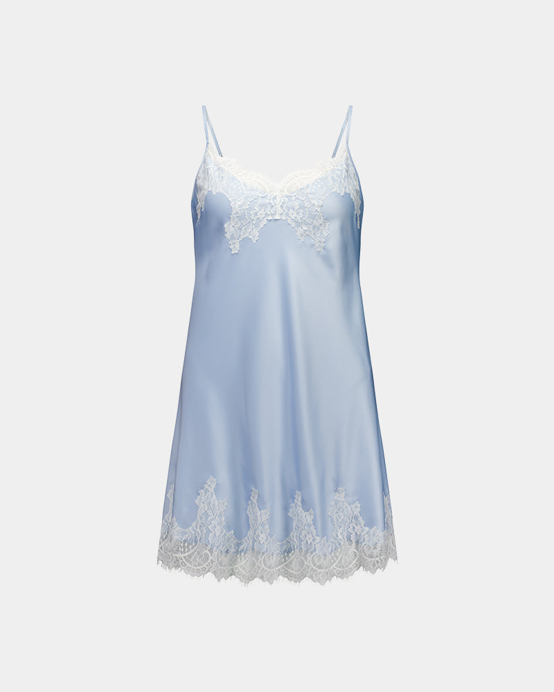 Sweet Indulgence Chemise in SKYWAY/WHITE. Flat lay front view