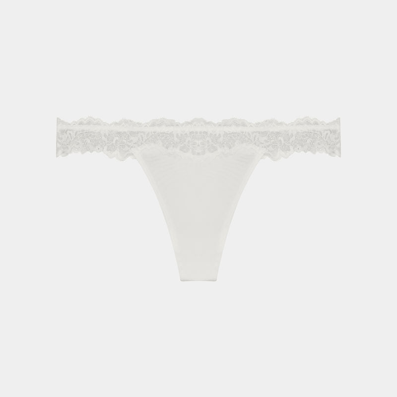 Simply Me Thong in WHITE. Flat lay front view