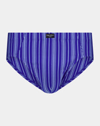 Cotton Stretch Mens Brief in SURF THE WEB STRIPE. Flat lay front view