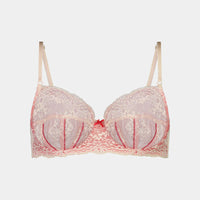 Selena Underwire Bra in SCALLOP SHELL/LIPSTICK RED. Flat lay front view