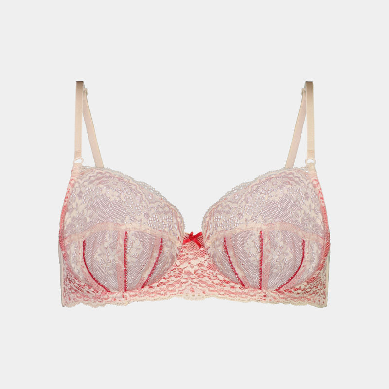 Selena Underwire Bra in SCALLOP SHELL/LIPSTICK RED. Flat lay front view