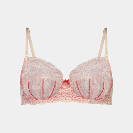 Selena Underwire Bra in SCALLOP SHELL/LIPSTICK RED. Flat lay front view