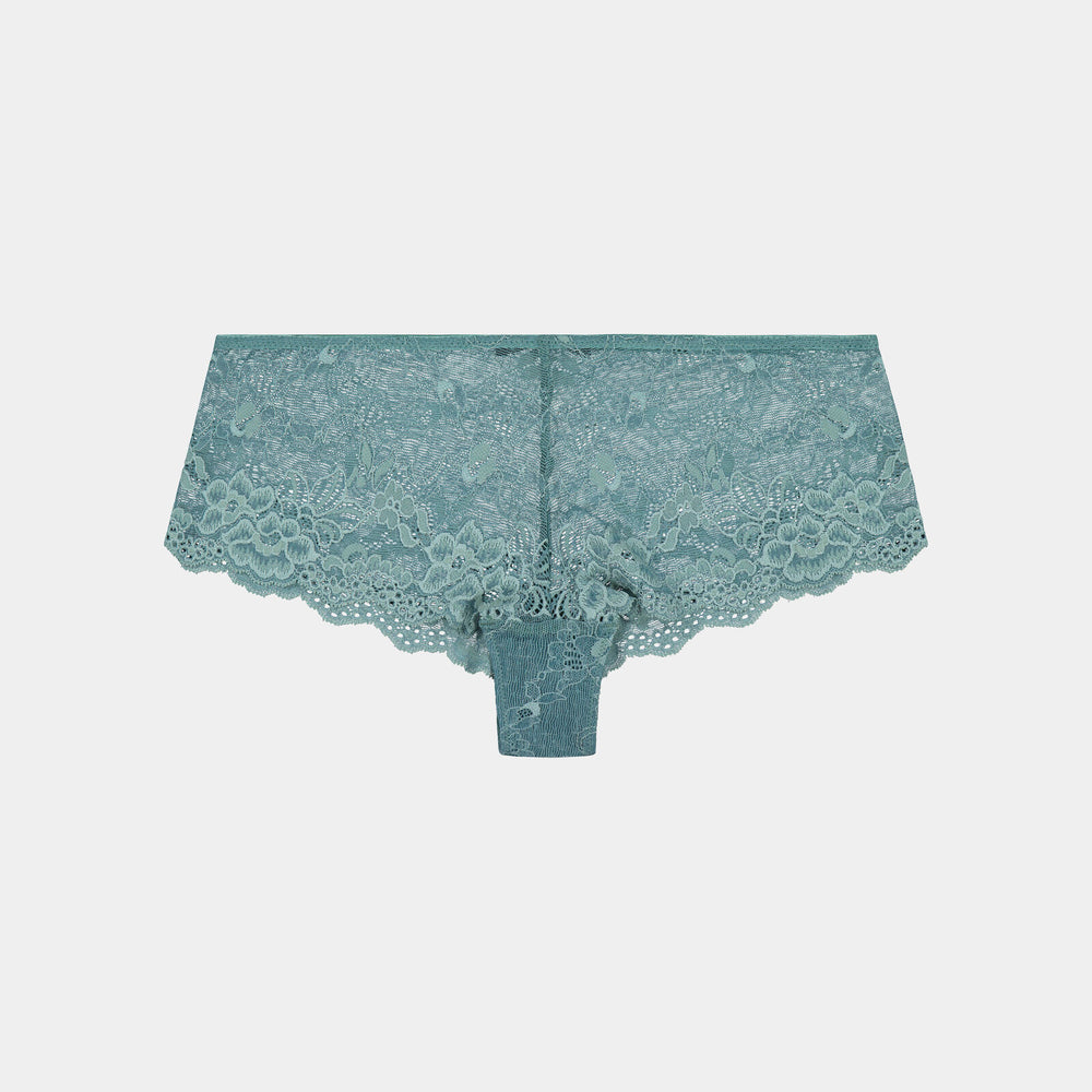 My Fit Lace Brazilian in SAGEBRUSH GREEN. Flat lay front view