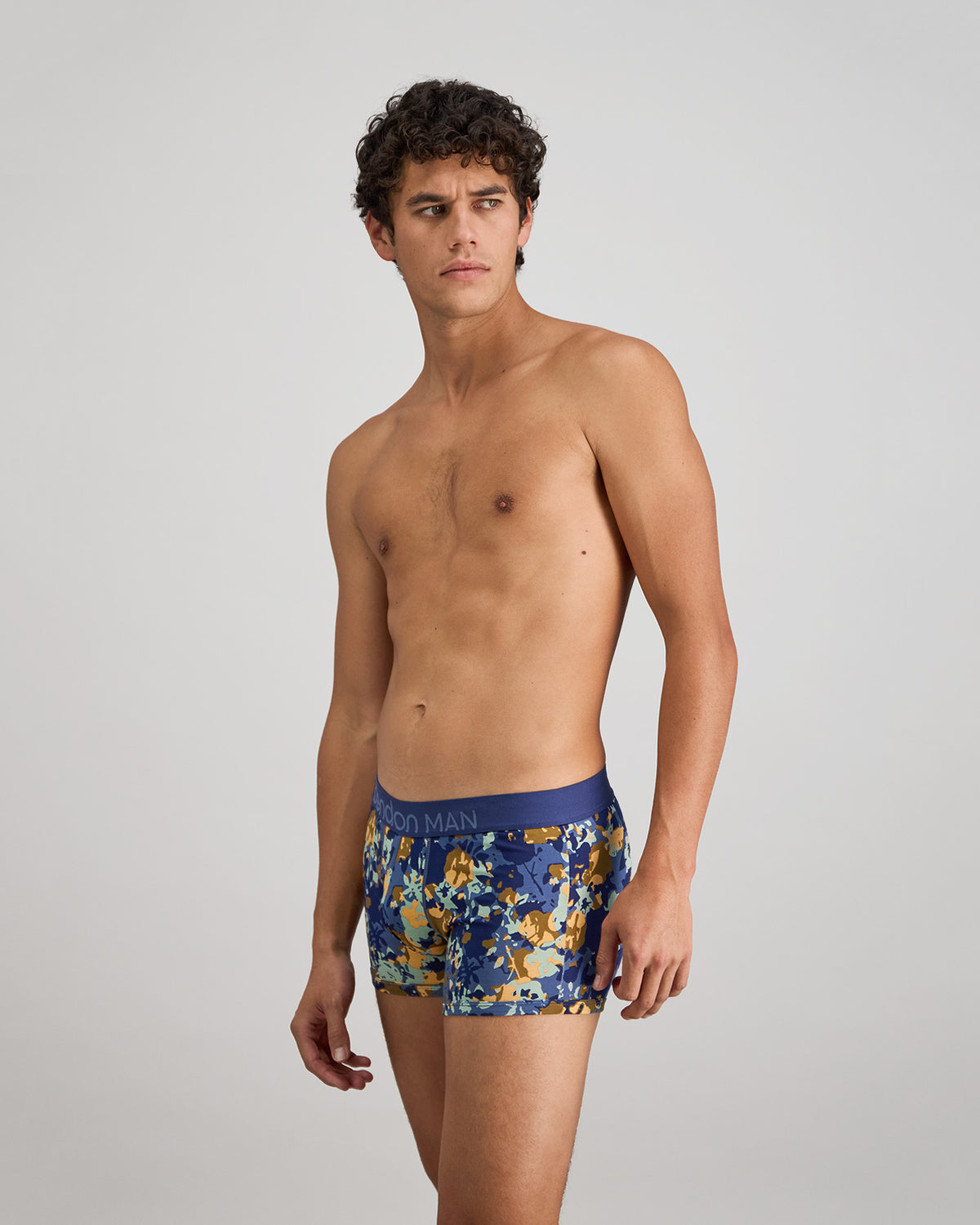 Retros Print Mens Trunk in WILD CAMO PRINT. Flat lay back view