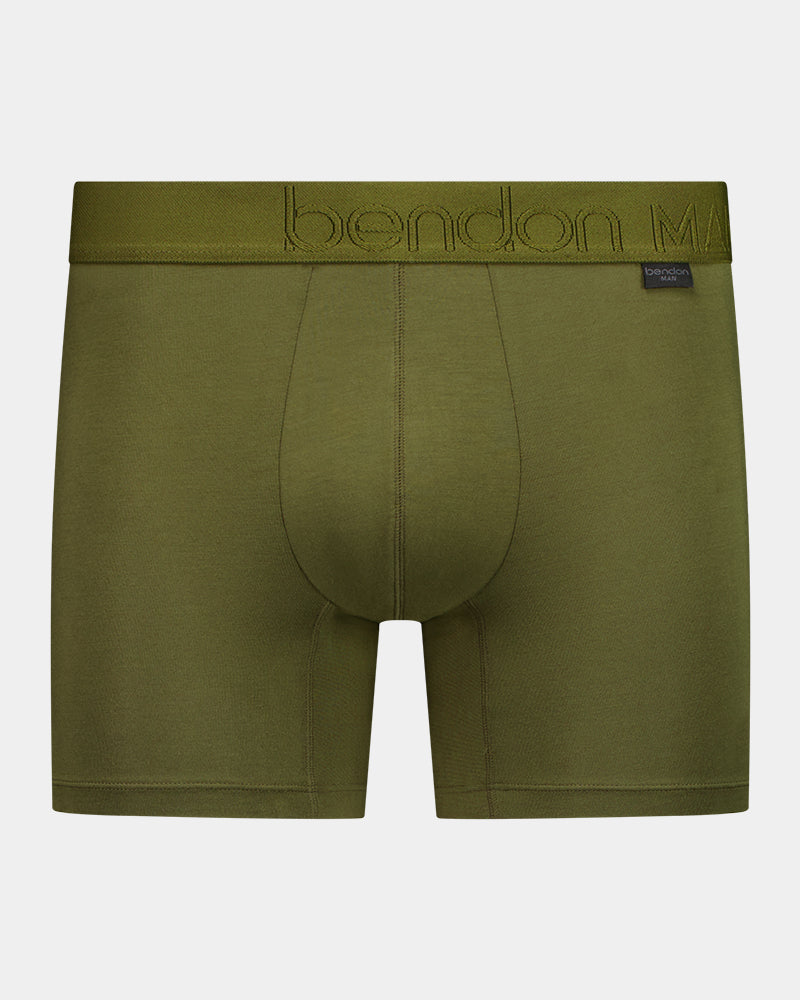 Bamboo Mens Trunk in DARK OLIVE. Flat lay front view