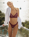 My Fit Lace Thong in WINDSOR WINE. Feature shot