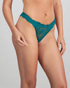 Model wears My Fit Lace Thong in EVERGLADE. On body side view