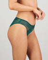 Model wears Lucille Bikini in RAIN FOREST. On body side view