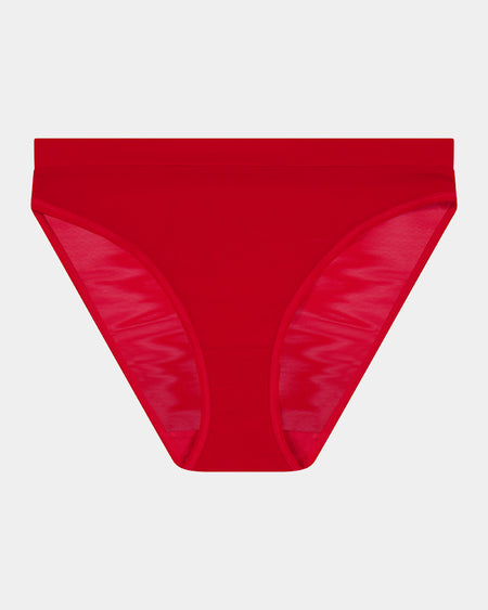 Lightweight High Cut Brief in SALSA. Flat lay front view