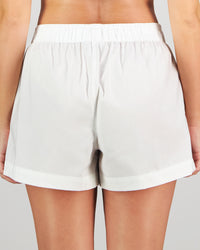 Model wears Boyfriend Boxer in WHITE. On body back view