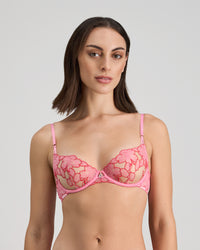 Model wears Josephine Underwire Bra in SACHET PINK. On body front view