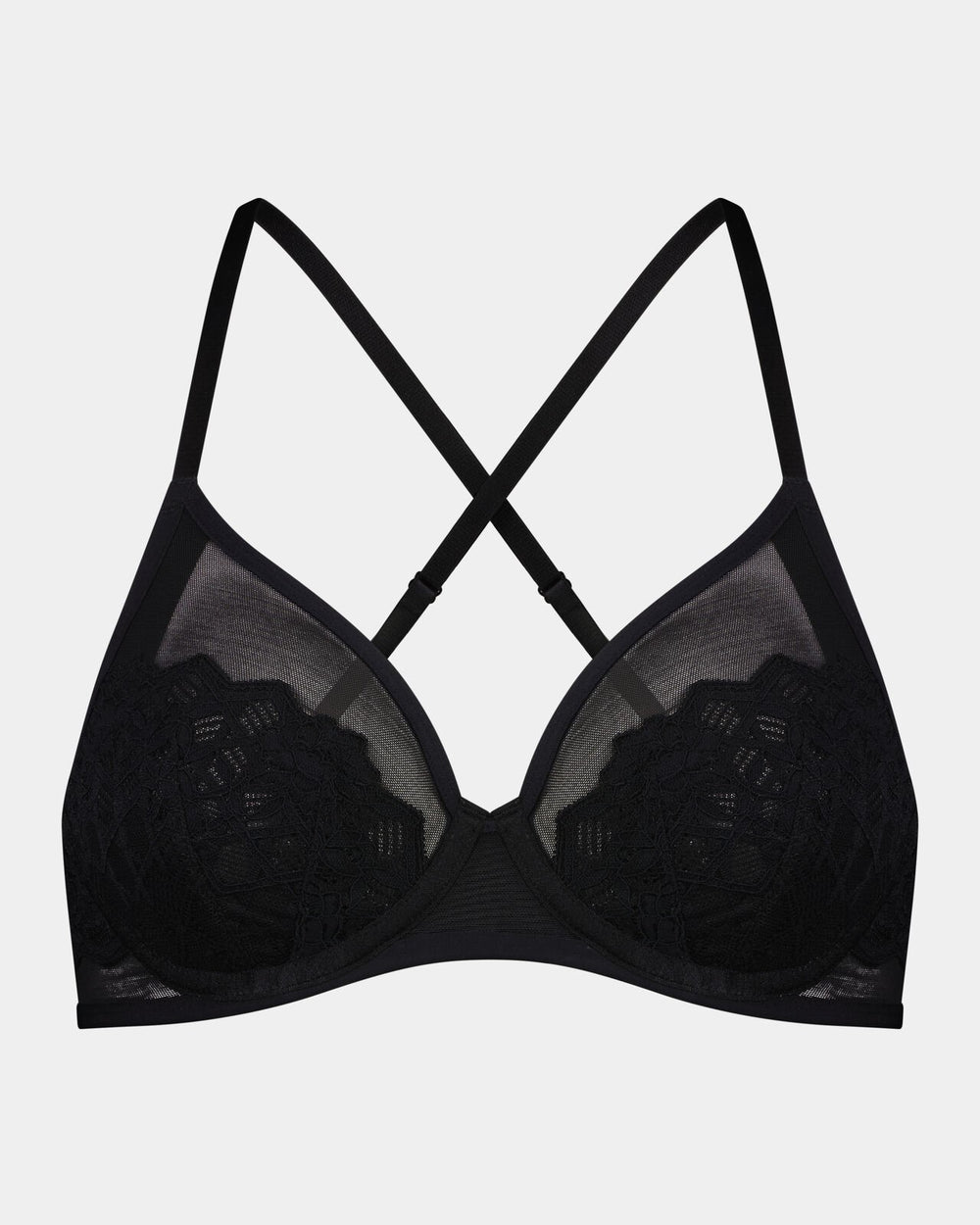 Chloe Underwire Bra in BLACK. Flat lay back view