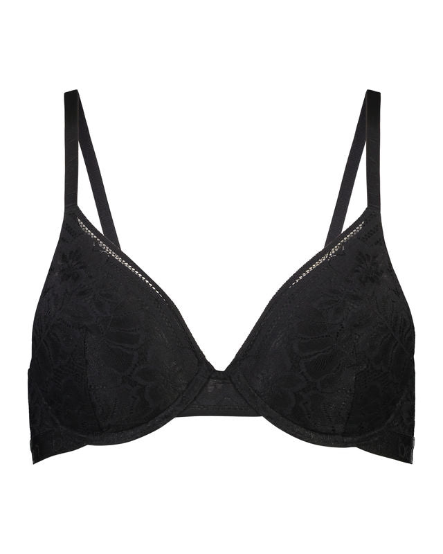 Tara Contour Bra in BLACK. Flat lay front view