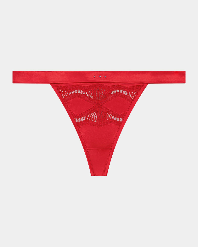 Palmer Thong in JESTER RED. Flat lay front view