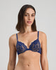 Model wears My Fit Lace Push Up Bra in Medieval Blue. On body front view