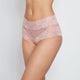 Model wears Lace Full Brief in ZEPHYR. On body front view