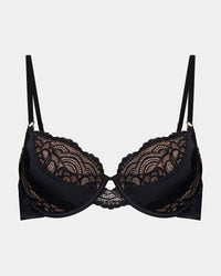Amara Contour Balconette Bra in BLACK. Flat lay front view