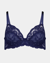 Baroque Underwire Bra in Medieval Blue. Flat lay front view