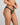 Model wears Stripe Elastic & Papertouch Tanga in RAIN FOREST. On body side view
