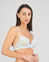 Model wears My Fit Lace Push Up Bra in OMPHALODES. On body side view