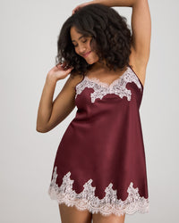 Sweet Indulgence Chemise in FIG/PALE LILAC. Flat lay back view