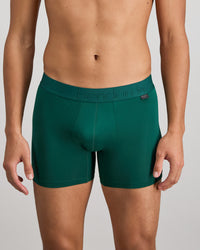 Model wears Bamboo Mens Trunk in RAIN FOREST. On body front view
