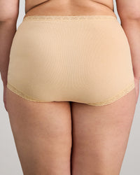 Model wears Bendon Cotton Full Brief in NATURELLE. On body back view