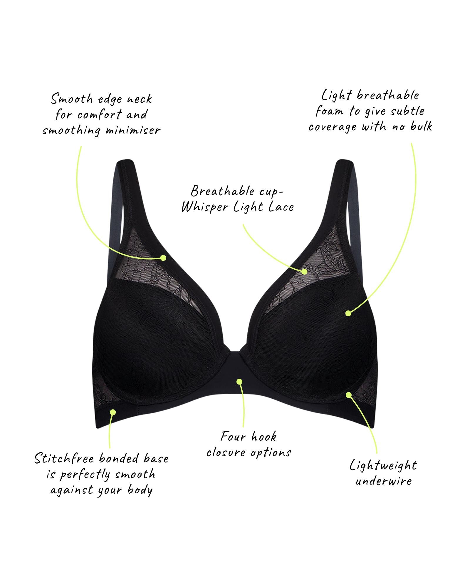 Bendon Whisper Contour Bra in BLACK. Flat lay back view