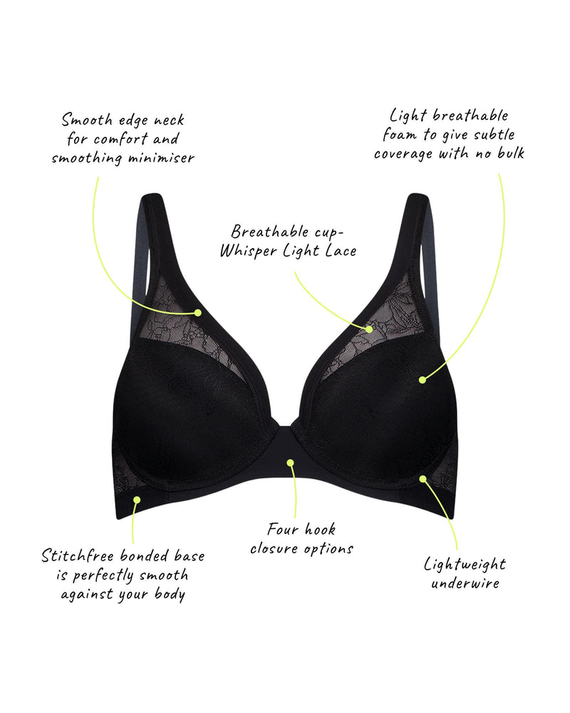 Bendon Whisper Contour Bra in BLACK. Flat lay back view
