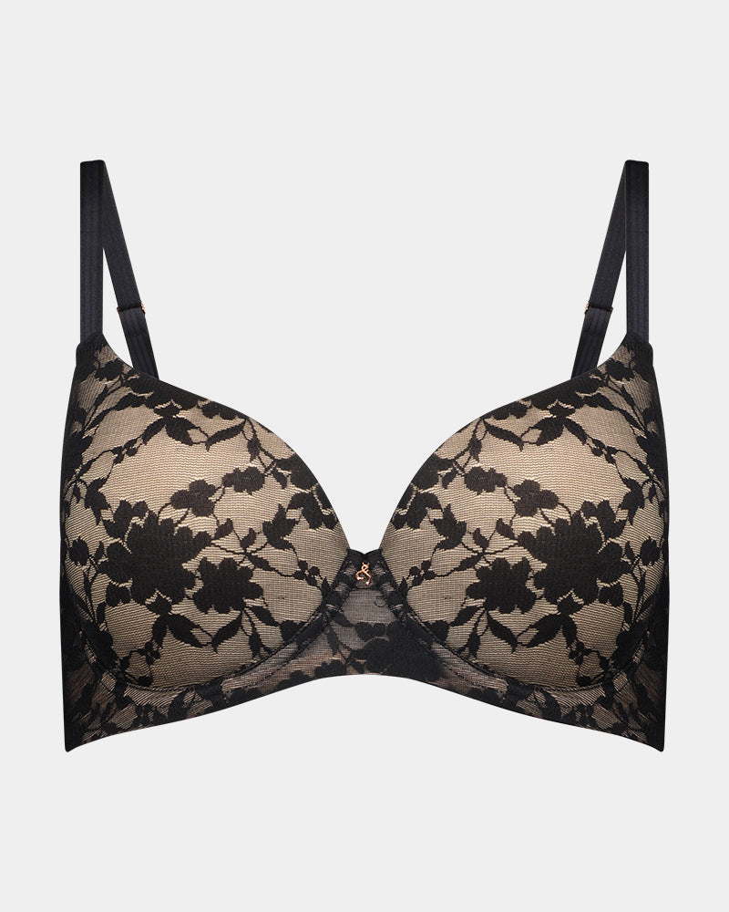 Lace Sculpt Contour Bra in BLACK. Flat lay front view