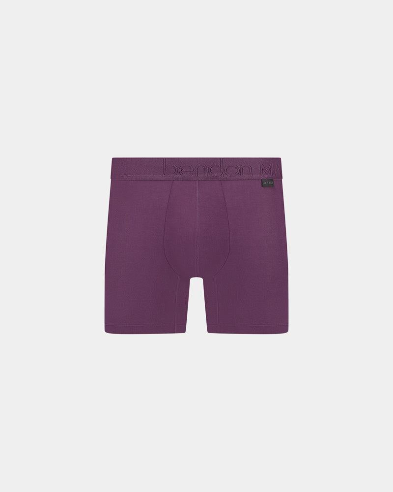 Bamboo Mens Trunk in PLUM PERFECT. Flat lay front view