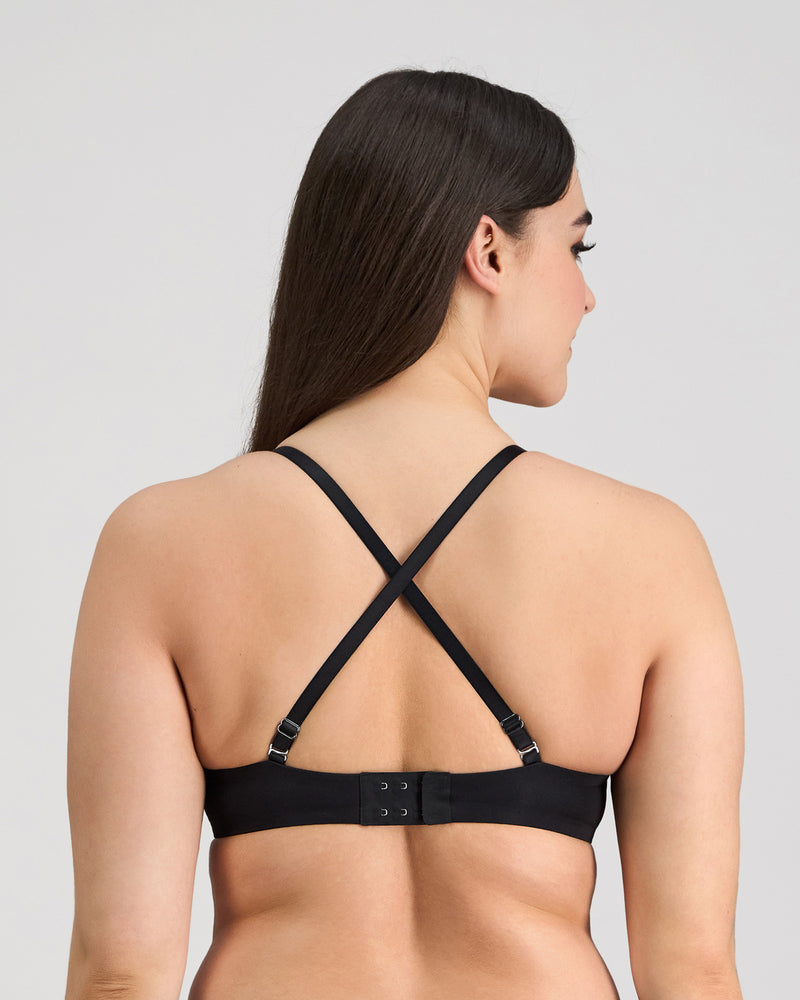 Model wears My Fit Smooth Push Up Bra in BLACK. On body back view