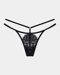Nyx Thong in BLACK. Flat lay front view