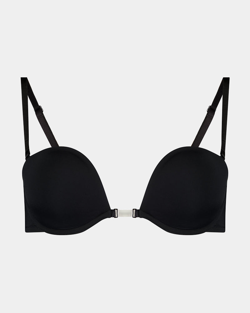 Infinity Multiway Convertible Bra in BLACK. Flat lay front view
