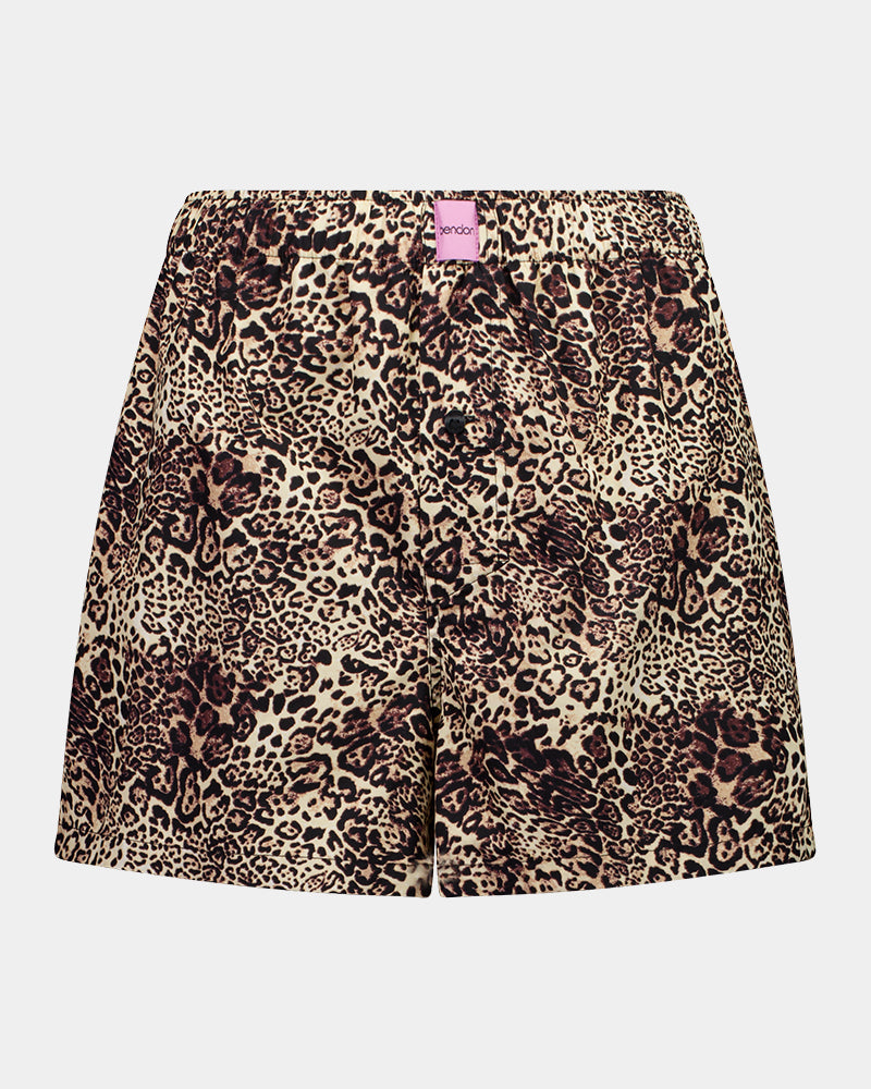 Sleigh The Night Boxer in WILD LYNX PRINT. Flat lay front view