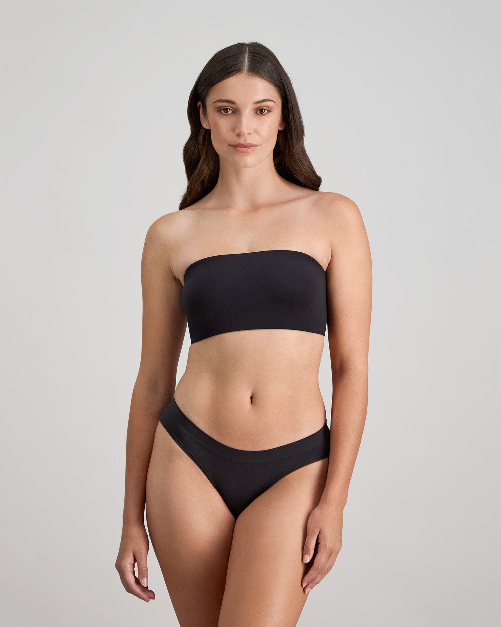 Extra-Ordinary Bandeau in BLACK. Flat lay back view